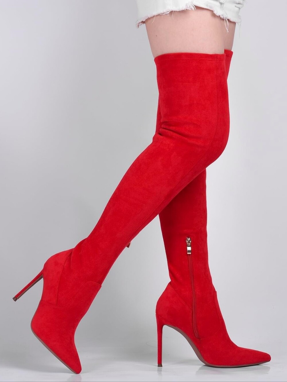 Women Stretch Suede Chunky Heel Thigh High Over The Knee Boots